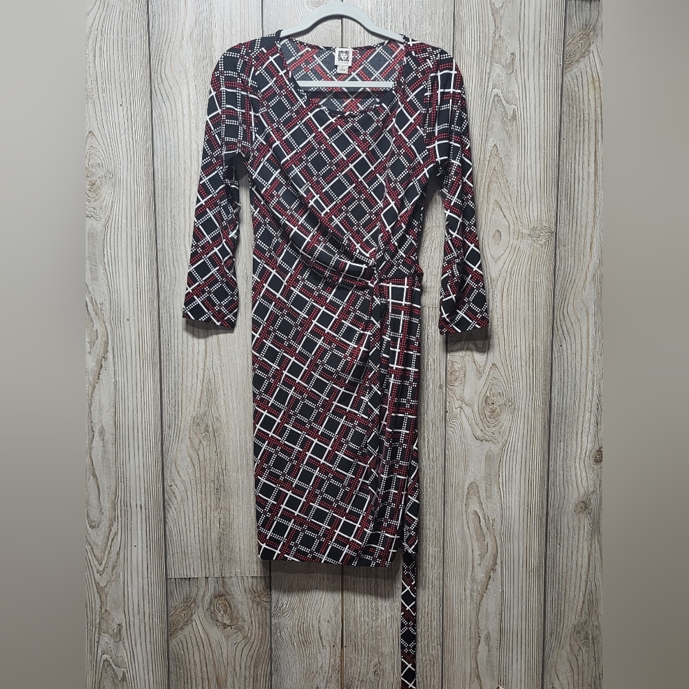 Ann Klein Patterned Faux Wrap DressHits the knee